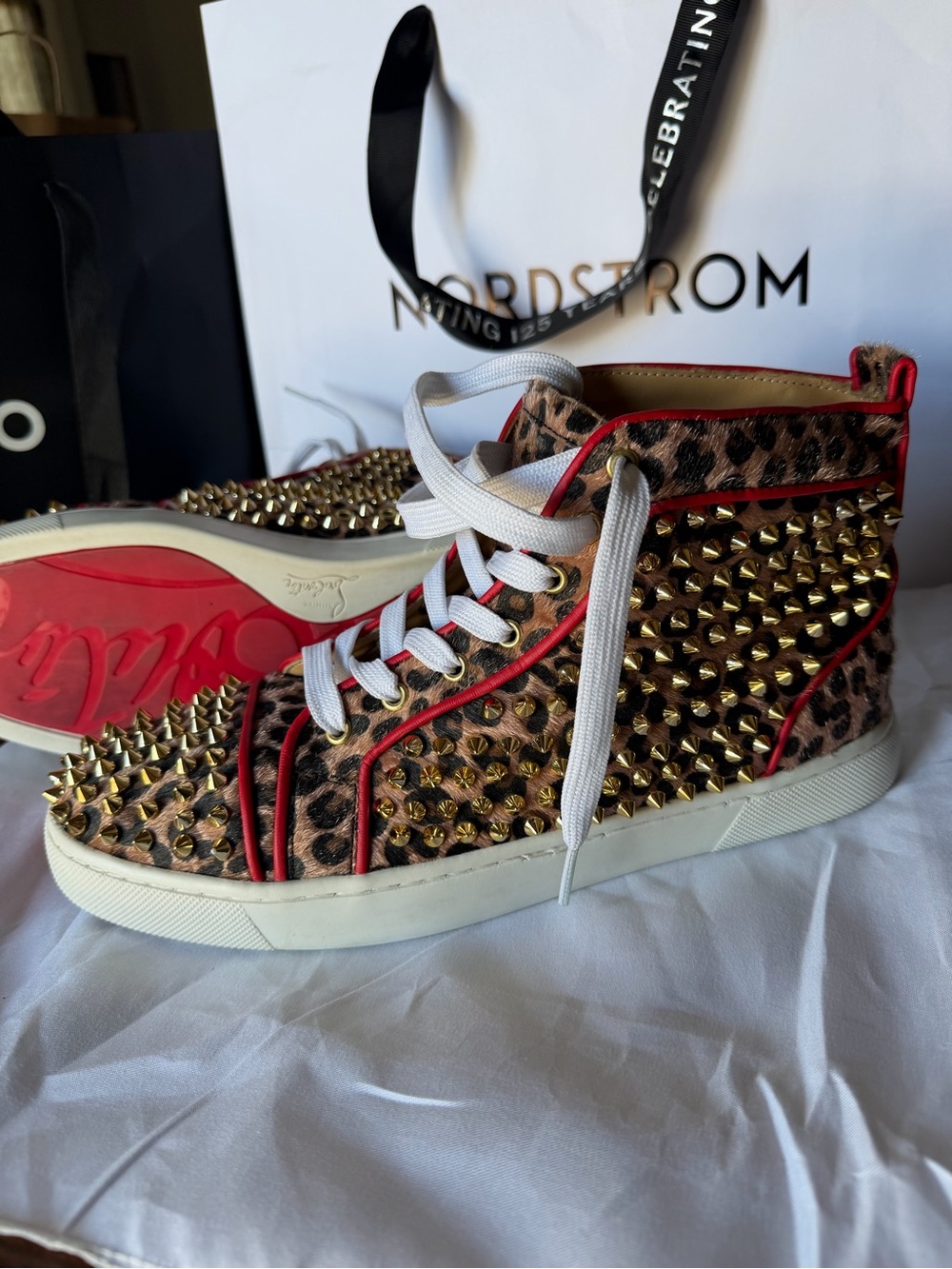 $3,000 Christian Louboutin Leopard Print Spike High-Top Sneakers 10.5 UNISEX
